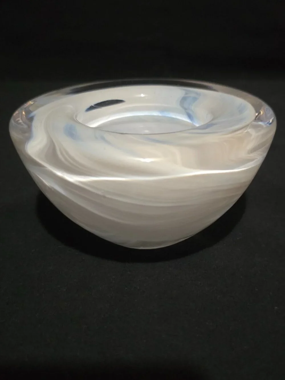 KOSTA BODA Atoll Votive Candle Holder - White Clear Swirl